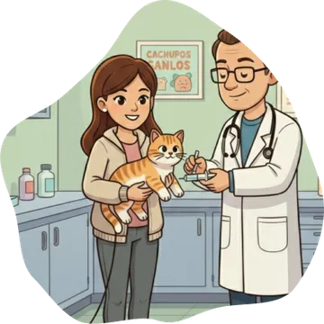 Ilustración de una veterinaria atendiendo a un gato